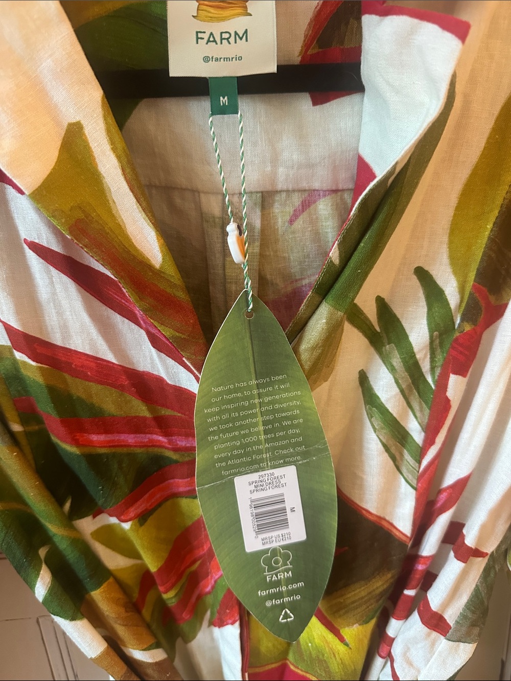 FARM Rio Spring forest mini dress- Wrap Dress with Red & Green Tropical Print - Picture 3 of 4